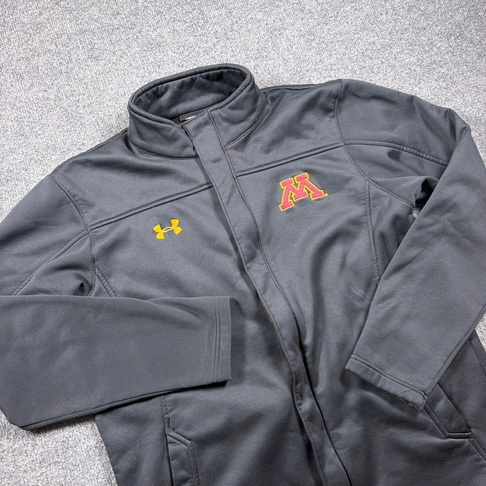 Minnesota Golden Gophers Jacket Mens Large Black Under Armour Softshell Full Zip
